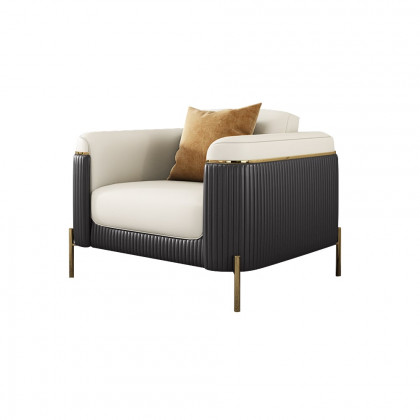 HMR - Vertex Gray & Beige Modern Living Room Set Leather Upholstered Sofa Set Pillow Included