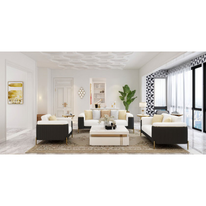 HMR - Vertex Gray & Beige Modern Living Room Set Leather Upholstered Sofa Set Pillow Included