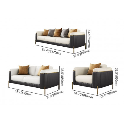 HMR - Vertex Gray & Beige Modern Living Room Set Leather Upholstered Sofa Set Pillow Included