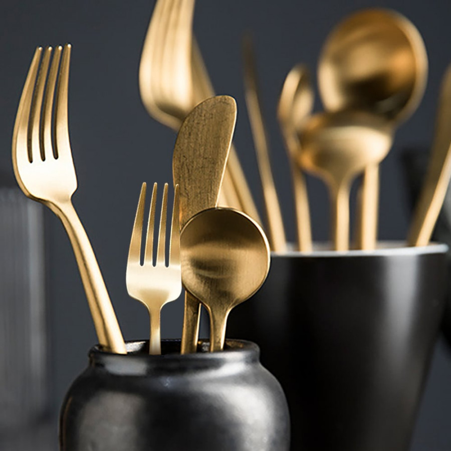 HMR - 60 Pieces Brushed Gold Stainless Steel Flatware Set, Service for 12