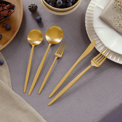 HMR - 60 Pieces Brushed Gold Stainless Steel Flatware Set, Service for 12