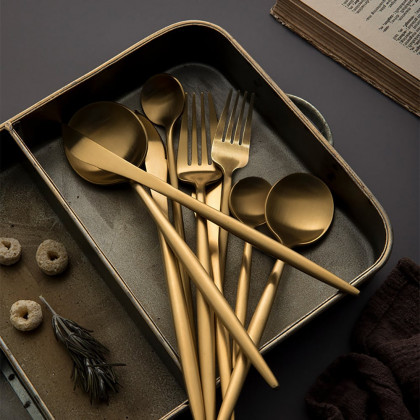 HMR - 60 Pieces Brushed Gold Stainless Steel Flatware Set, Service for 12