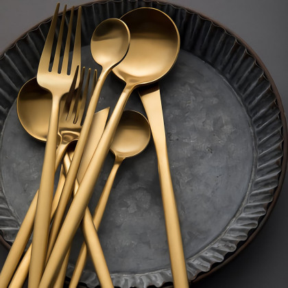 HMR - 60 Pieces Brushed Gold Stainless Steel Flatware Set, Service for 12