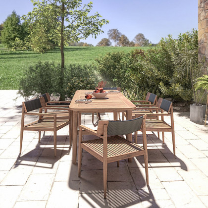 HMR - 7-Pieces Modern Outdoor Dining Set with Wood Table and Chair in Natural