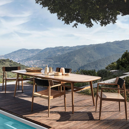 HMR - 7-Pieces Modern Outdoor Dining Set with Wood Table and Chair in Natural