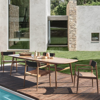 HMR - 7-Pieces Modern Outdoor Dining Set with Wood Table and Chair in Natural