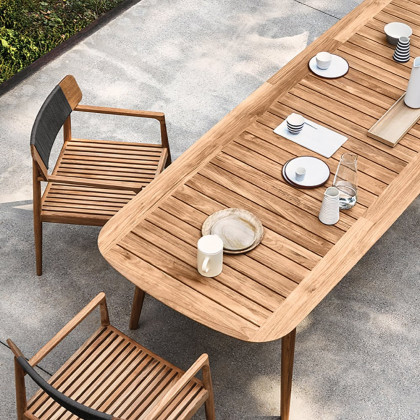 HMR - 7-Pieces Modern Outdoor Dining Set with Wood Table and Chair in Natural