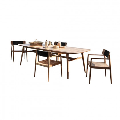 HMR - 7-Pieces Modern Outdoor Dining Set with Wood Table and Chair in Natural