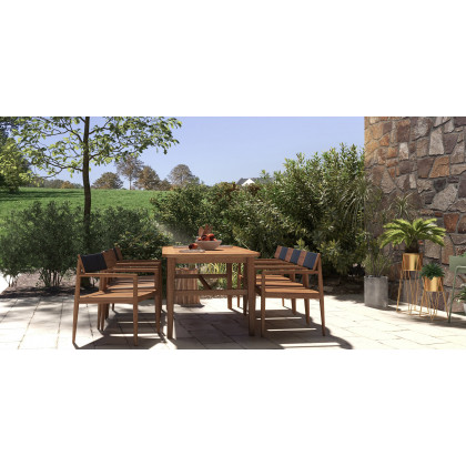 HMR - 7-Pieces Modern Outdoor Dining Set with Wood Table and Chair in Natural