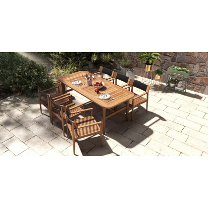 HMR - 7-Pieces Modern Outdoor Dining Set with Wood Table and Chair in Natural