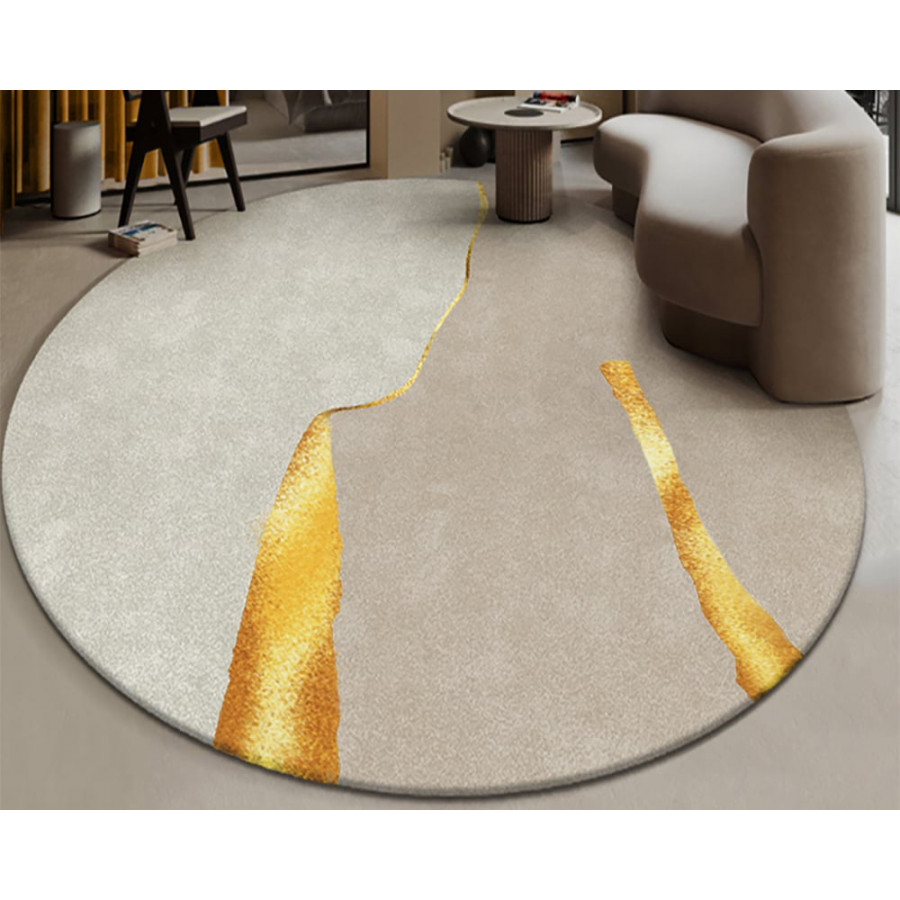 HMR Circular Modern & Creative & Light Luxury Khaki & Yellow Area Rug Nylon Rug - 7' x 7'