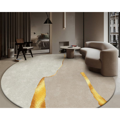 HMR Circular Modern & Creative & Light Luxury Khaki & Yellow Area Rug Nylon Rug - 7' x 7'