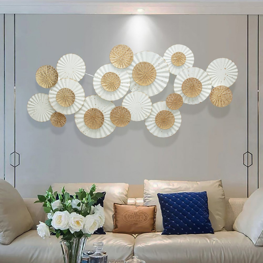 HMR - Modern 3D Round Flowers Metal Wall Decor Distressed Home Hanging Art