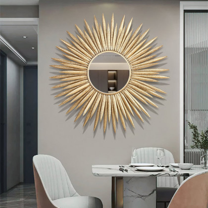 HMR - 33.7" Luxury Creative Gold Sunburst Large Metal Wall Mirror Decor Art for Living Room