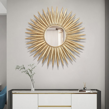 HMR - 33.7" Luxury Creative Gold Sunburst Large Metal Wall Mirror Decor Art for Living Room