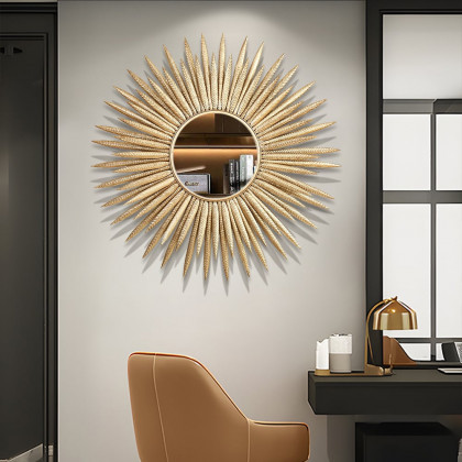 HMR - 33.7" Luxury Creative Gold Sunburst Large Metal Wall Mirror Decor Art for Living Room