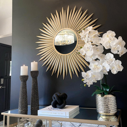 HMR - 33.7" Luxury Creative Gold Sunburst Large Metal Wall Mirror Decor Art for Living Room
