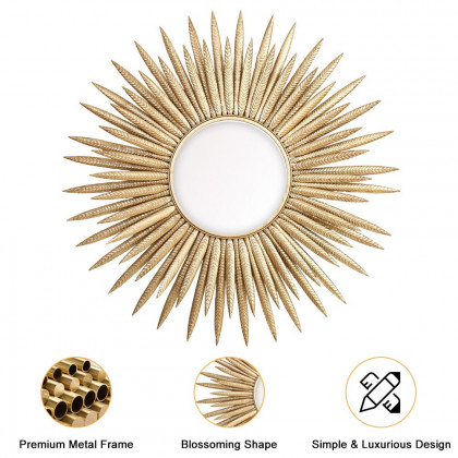 HMR - 33.7" Luxury Creative Gold Sunburst Large Metal Wall Mirror Decor Art for Living Room