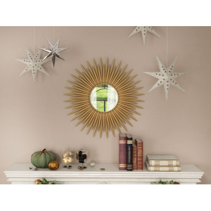 HMR - 33.7" Luxury Creative Gold Sunburst Large Metal Wall Mirror Decor Art for Living Room