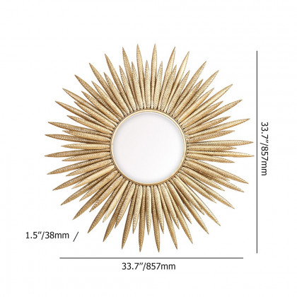 HMR - 33.7" Luxury Creative Gold Sunburst Large Metal Wall Mirror Decor Art for Living Room
