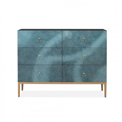 HMR - 47" Blue-Green Dresser Artistic 6-Drawer Bedroom Cabinet in Gold