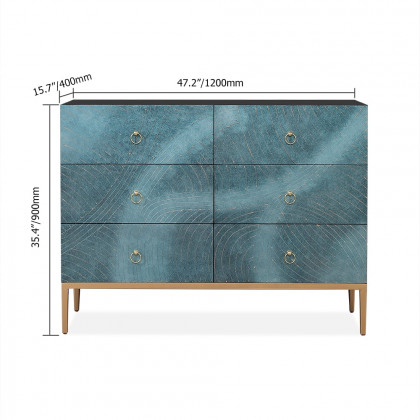 HMR - 47" Blue-Green Dresser Artistic 6-Drawer Bedroom Cabinet in Gold