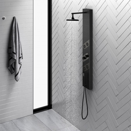 HMR - 55" Black Rainfall Shower Panel with Handheld Shower Adjustable Showerhead & Body Jets