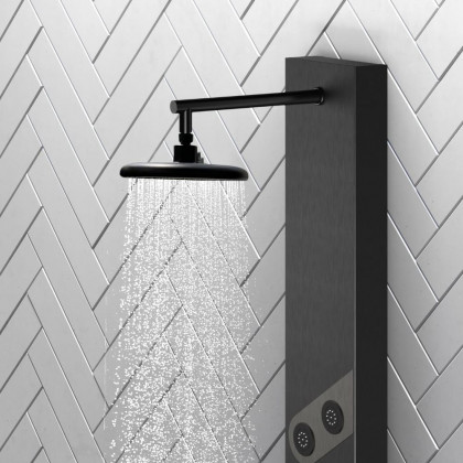 HMR - 55" Black Rainfall Shower Panel with Handheld Shower Adjustable Showerhead & Body Jets
