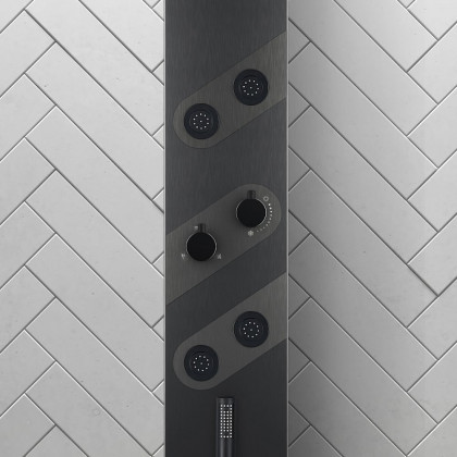 HMR - 55" Black Rainfall Shower Panel with Handheld Shower Adjustable Showerhead & Body Jets