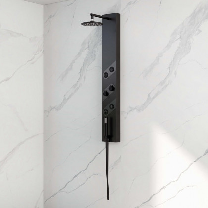 HMR - 55" Black Rainfall Shower Panel with Handheld Shower Adjustable Showerhead & Body Jets