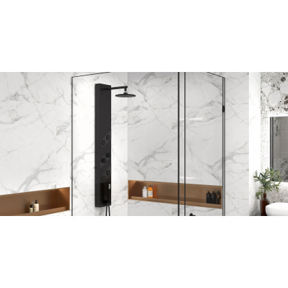 HMR - 55" Black Rainfall Shower Panel with Handheld Shower Adjustable Showerhead & Body Jets