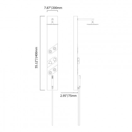 HMR - 55" Black Rainfall Shower Panel with Handheld Shower Adjustable Showerhead & Body Jets