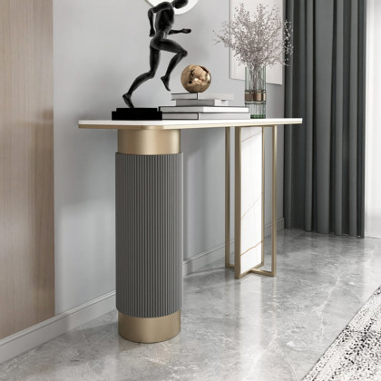 HMR - Modern Entryway Console Table Sintered Stone Top in White and Gold
