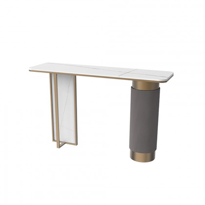 HMR - Modern Entryway Console Table Sintered Stone Top in White and Gold