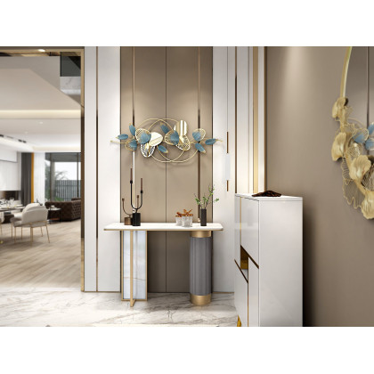 HMR - Modern Entryway Console Table Sintered Stone Top in White and Gold