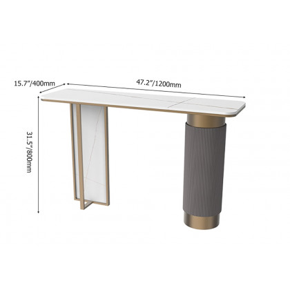 HMR - Modern Entryway Console Table Sintered Stone Top in White and Gold