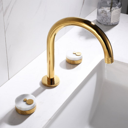 HMR - Gold Aerated Spout Widespread Bathroom Sink Faucet Solid Brass