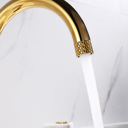 HMR - Gold Aerated Spout Widespread Bathroom Sink Faucet Solid Brass