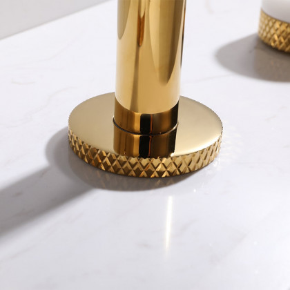 HMR - Gold Aerated Spout Widespread Bathroom Sink Faucet Solid Brass