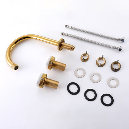 HMR - Gold Aerated Spout Widespread Bathroom Sink Faucet Solid Brass