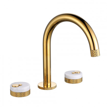 HMR - Gold Aerated Spout Widespread Bathroom Sink Faucet Solid Brass