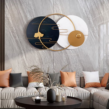 HMR - Modern Round Metal Wall Decor Geometric Decorative Wall Art in White & Black & Gold