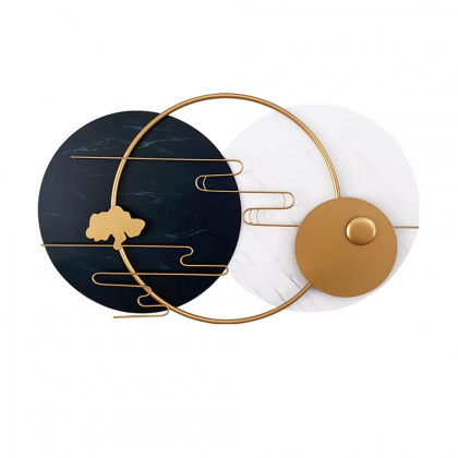 HMR - Modern Round Metal Wall Decor Geometric Decorative Wall Art in White & Black & Gold