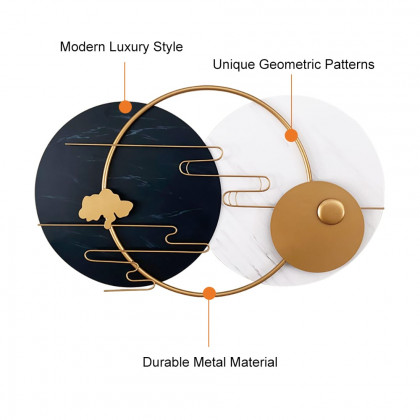 HMR - Modern Round Metal Wall Decor Geometric Decorative Wall Art in White & Black & Gold