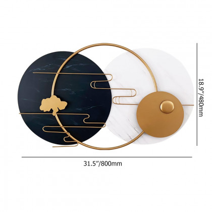 HMR - Modern Round Metal Wall Decor Geometric Decorative Wall Art in White & Black & Gold