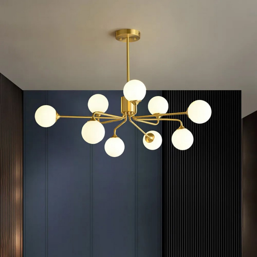 HMR - Modern Brass Sputnik Chandelier 9-Light with Glass Shade for Living Room