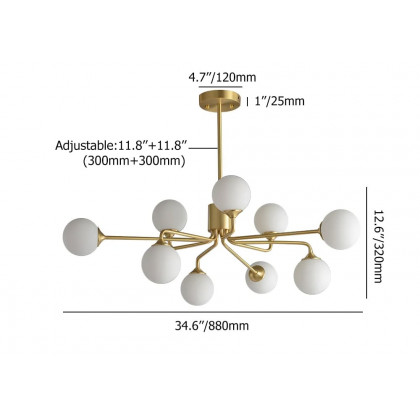HMR - Modern Brass Sputnik Chandelier 9-Light with Glass Shade for Living Room