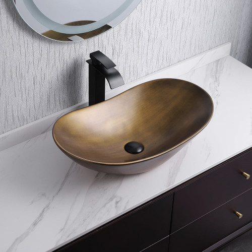 HMR - Gold Ceramic Vessel Bathroom Wash Sink Boat Shaped