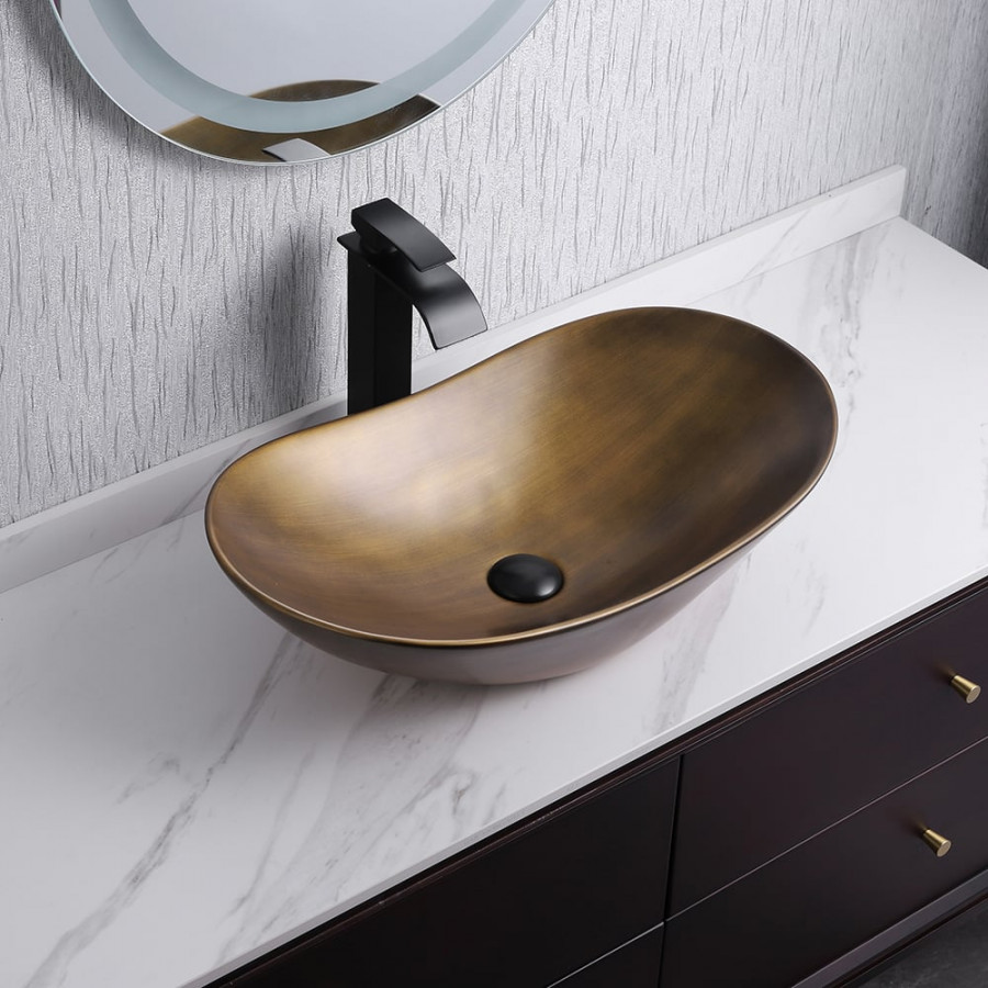 HMR - Gold Ceramic Vessel Bathroom Wash Sink Boat Shaped