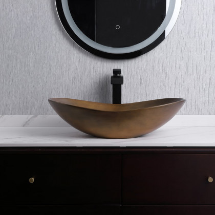 HMR - Gold Ceramic Vessel Bathroom Wash Sink Boat Shaped
